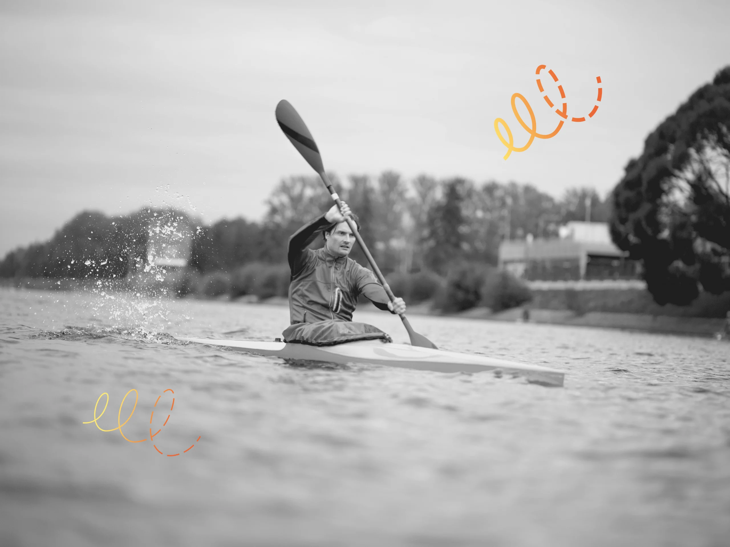 Athlète professionnel en kayak à l'entraînement avec motif graphique