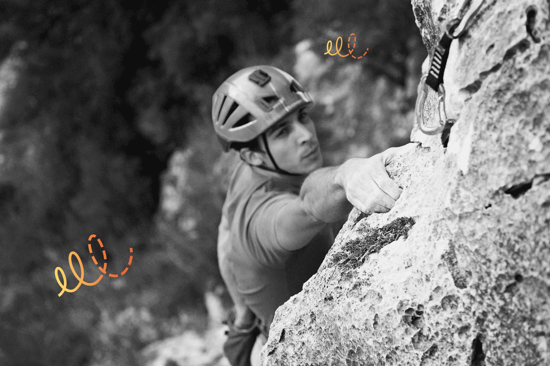 Homme en train d'escalader une montagne avec motif graphique