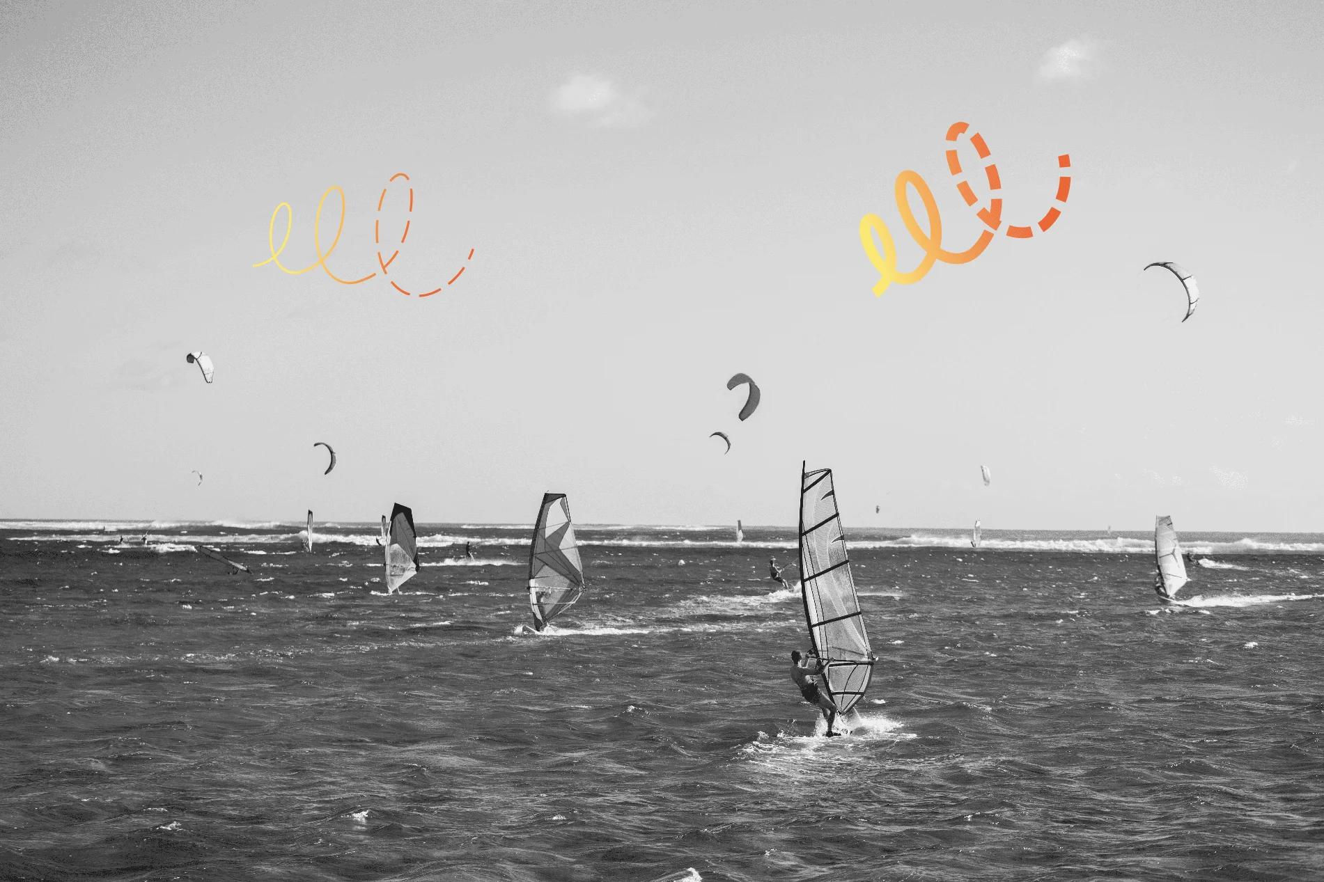 Planche à voile sur la plage du Morne à l'île Maurice avec motif graphique