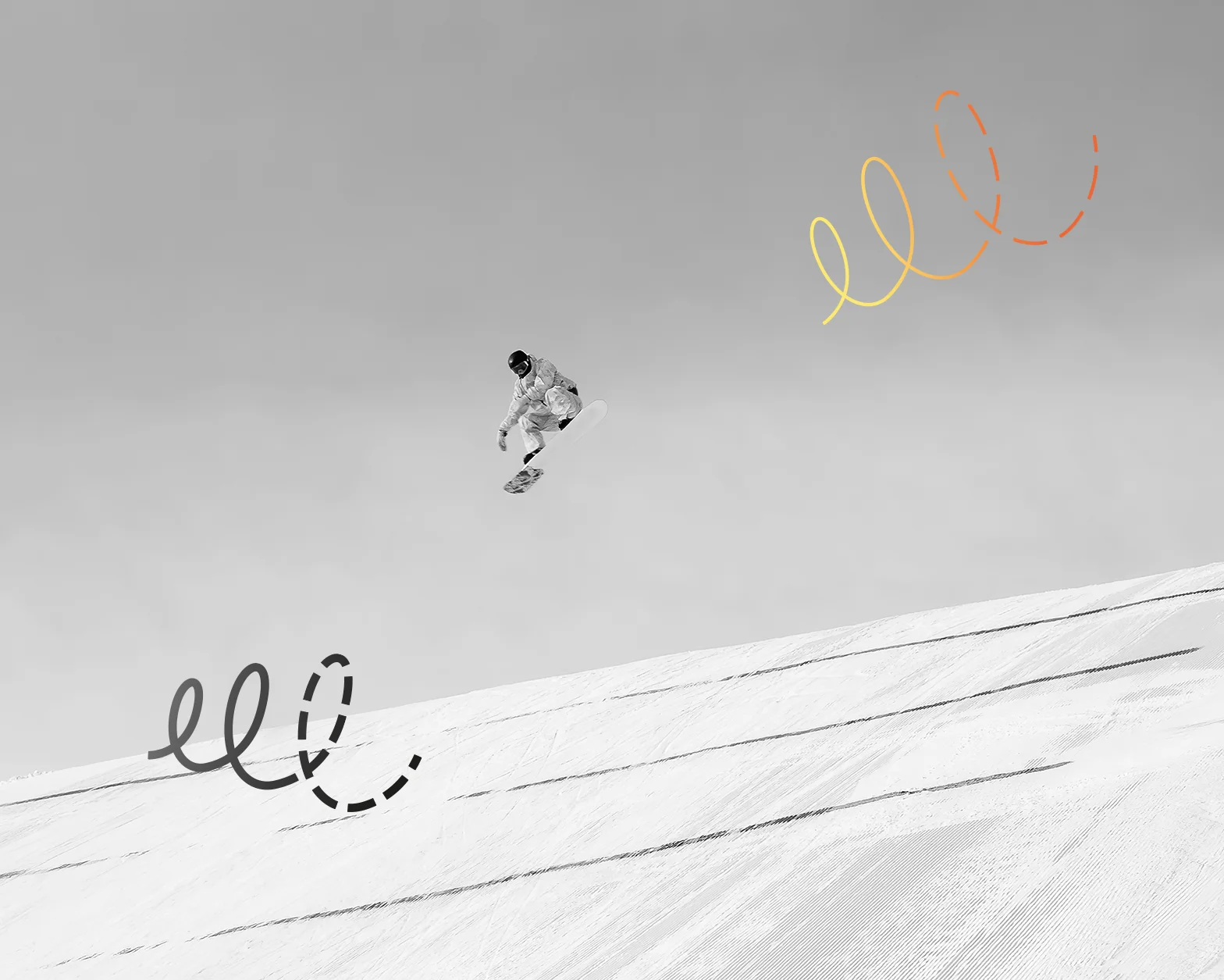 Snowboarder faisant un saut acrobatique sur une montagne hivernale. Préparation pour les Jeux olympiques d'hiver avec motif graphique